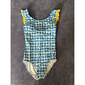 Mini Boden 6 7 years blue and white shell print swim bathing suit